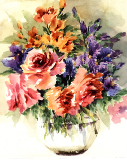 Orginal watercolor painting lovely lilies in vase